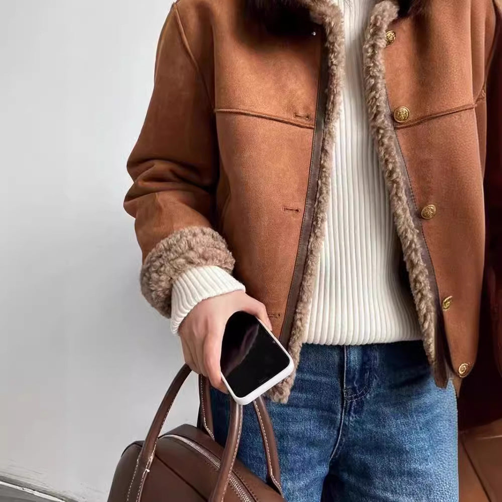 HAZEL | High-End Small Fragrant Lamb Plush Outwear Women's Winter Short Fur One-Piece Jacket