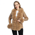 HAZEL | Women's Fox Fur Trim Knitted Cardigan