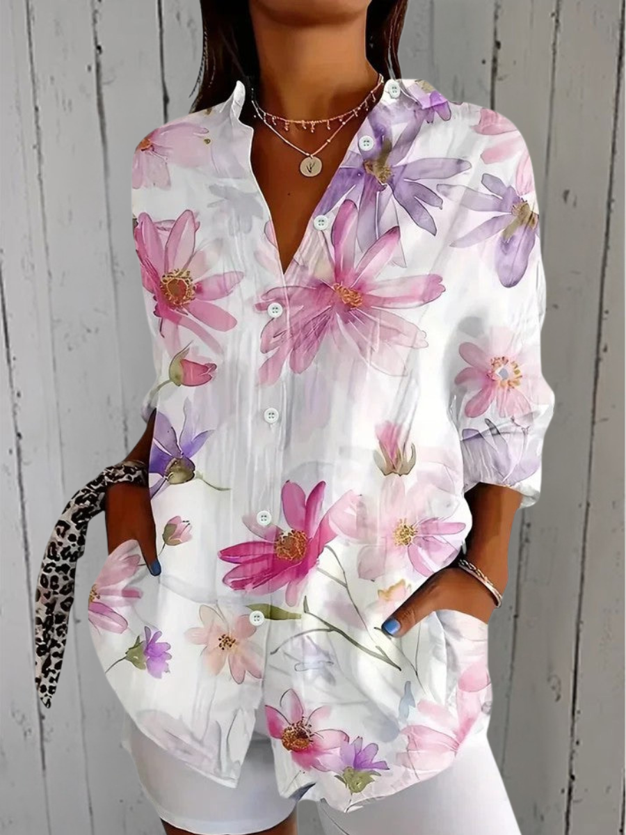 Anica - Vibrant Artistic Button-Up Blouse