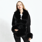 HAZEL | Women's Fox Fur Trim Knitted Cardigan