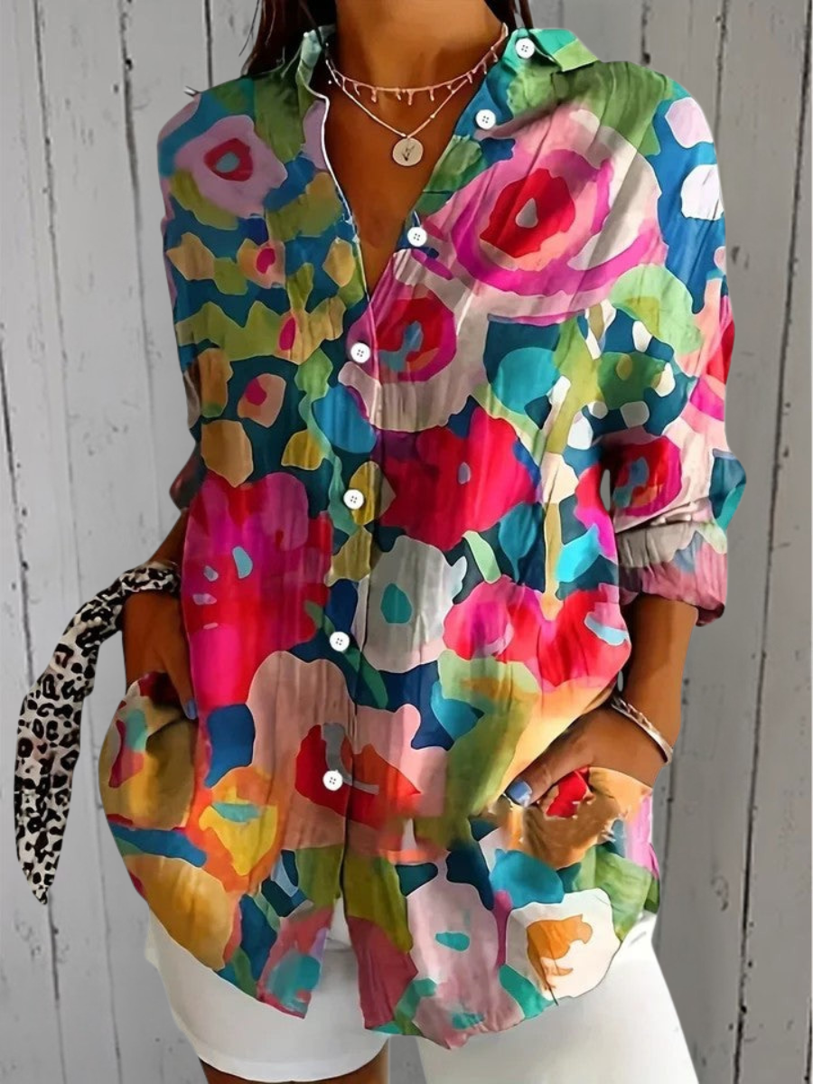 Deliane - Vibrant Artistic Button-Up Blouse