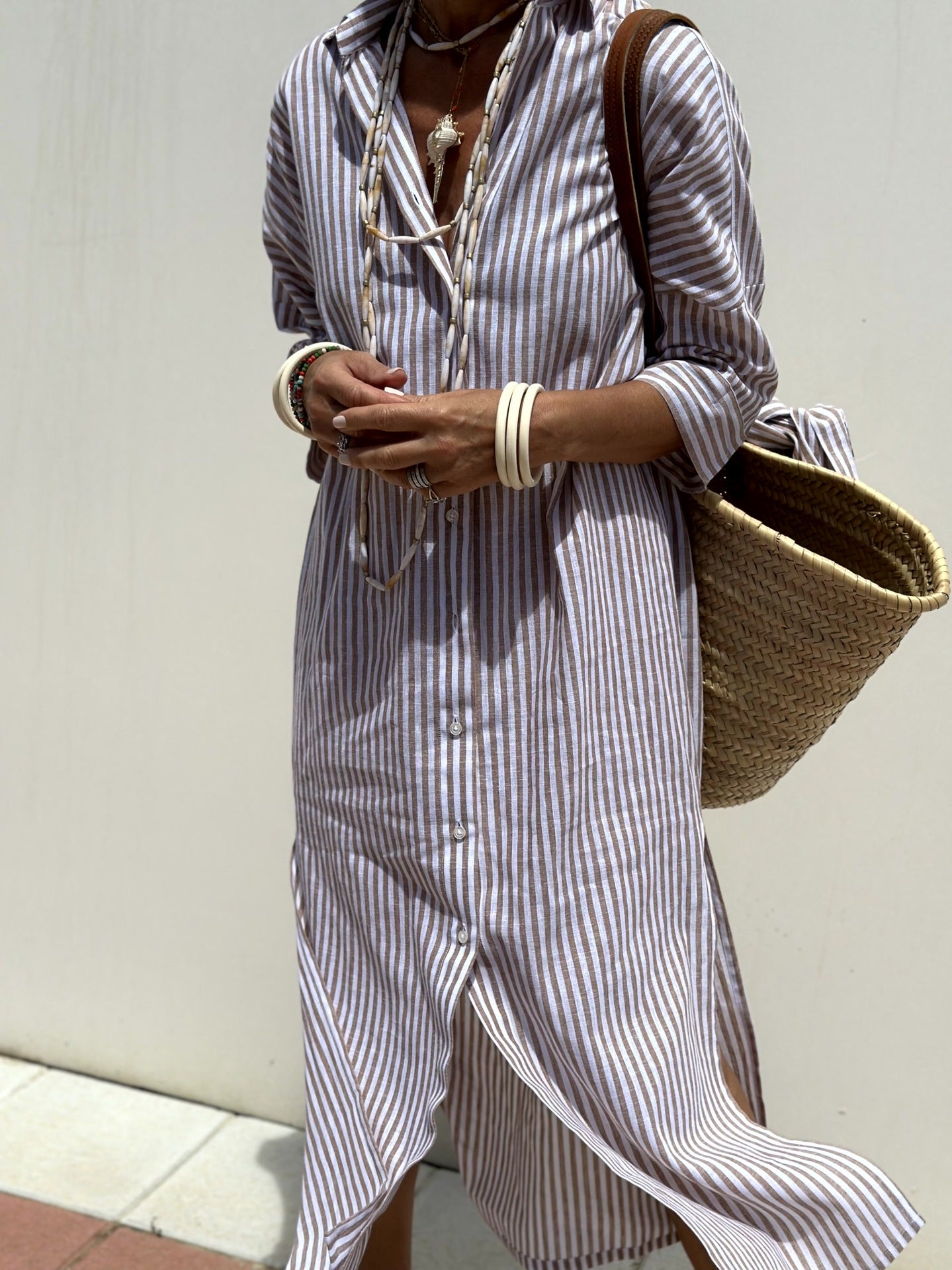 HAZEL | Women's Striped Cardigan Lapel Shirt Dress