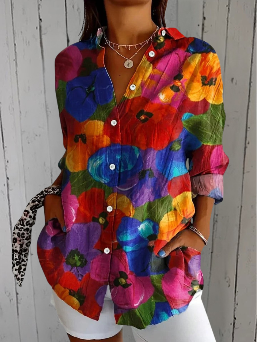 Anica - Vibrant Artistic Button-Up Blouse