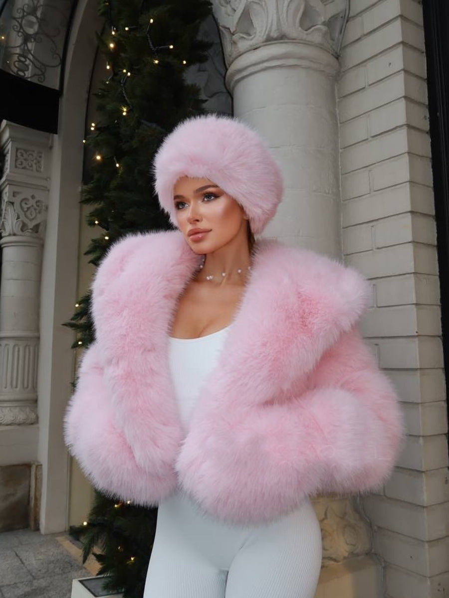 HAZEL | Pink Faux Fur Hooded Jacket for Women