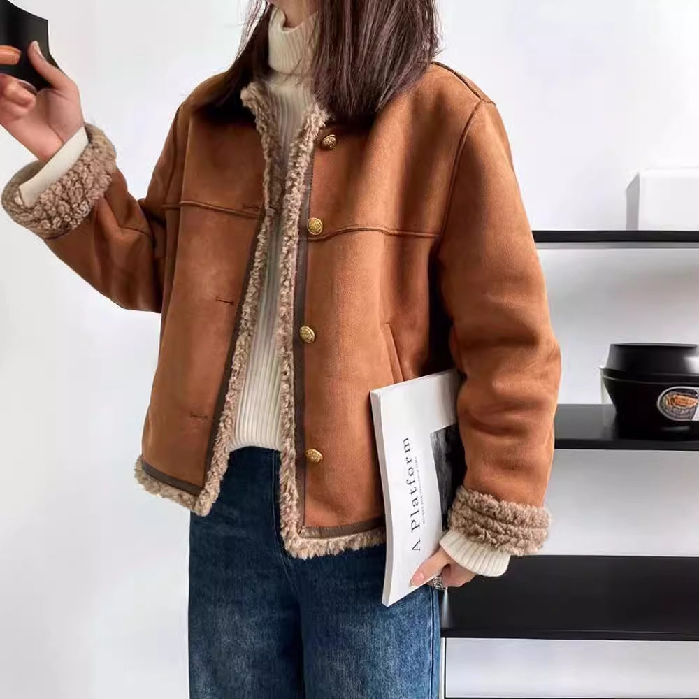 HAZEL | High-End Small Fragrant Lamb Plush Outwear Women's Winter Short Fur One-Piece Jacket