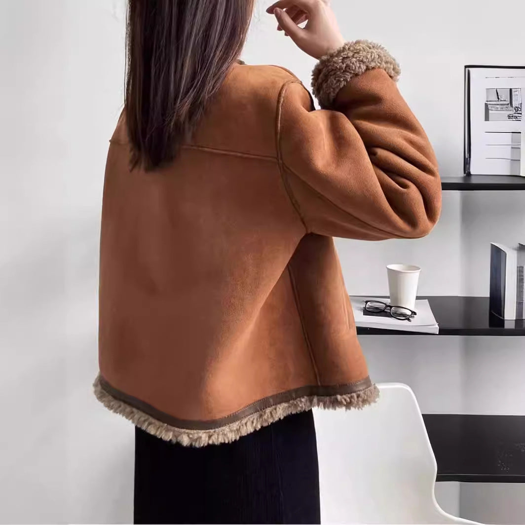 HAZEL | High-End Small Fragrant Lamb Plush Outwear Women's Winter Short Fur One-Piece Jacket