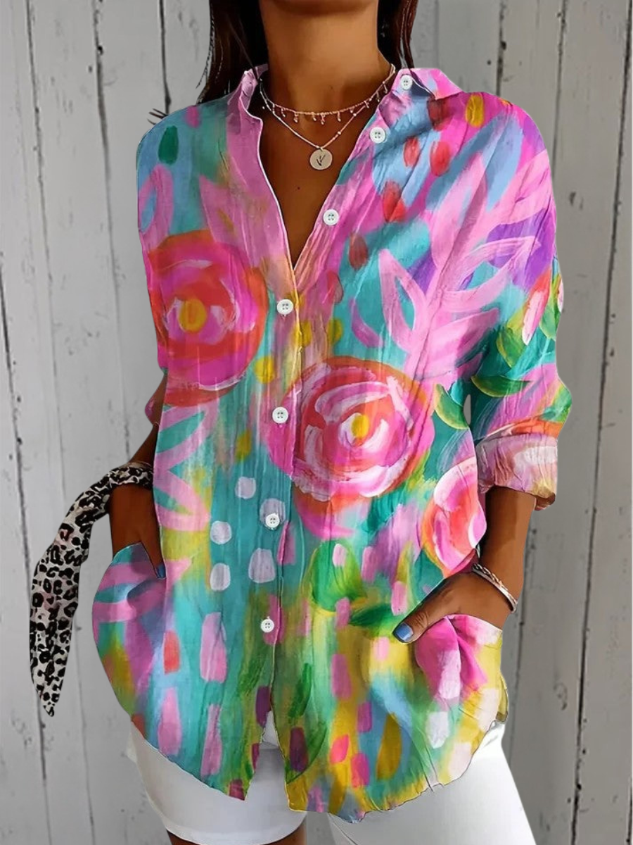 Anica - Vibrant Artistic Button-Up Blouse