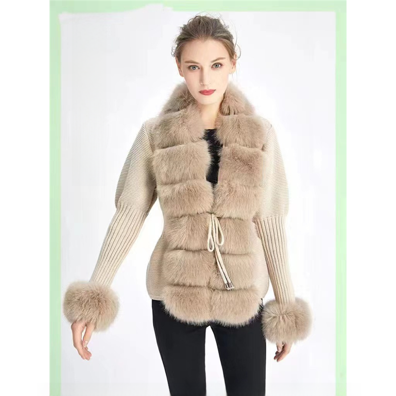 HAZEL | Women's Fox Fur Trim Knitted Cardigan