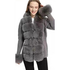 HAZEL | Women's Fox Fur Trim Knitted Cardigan
