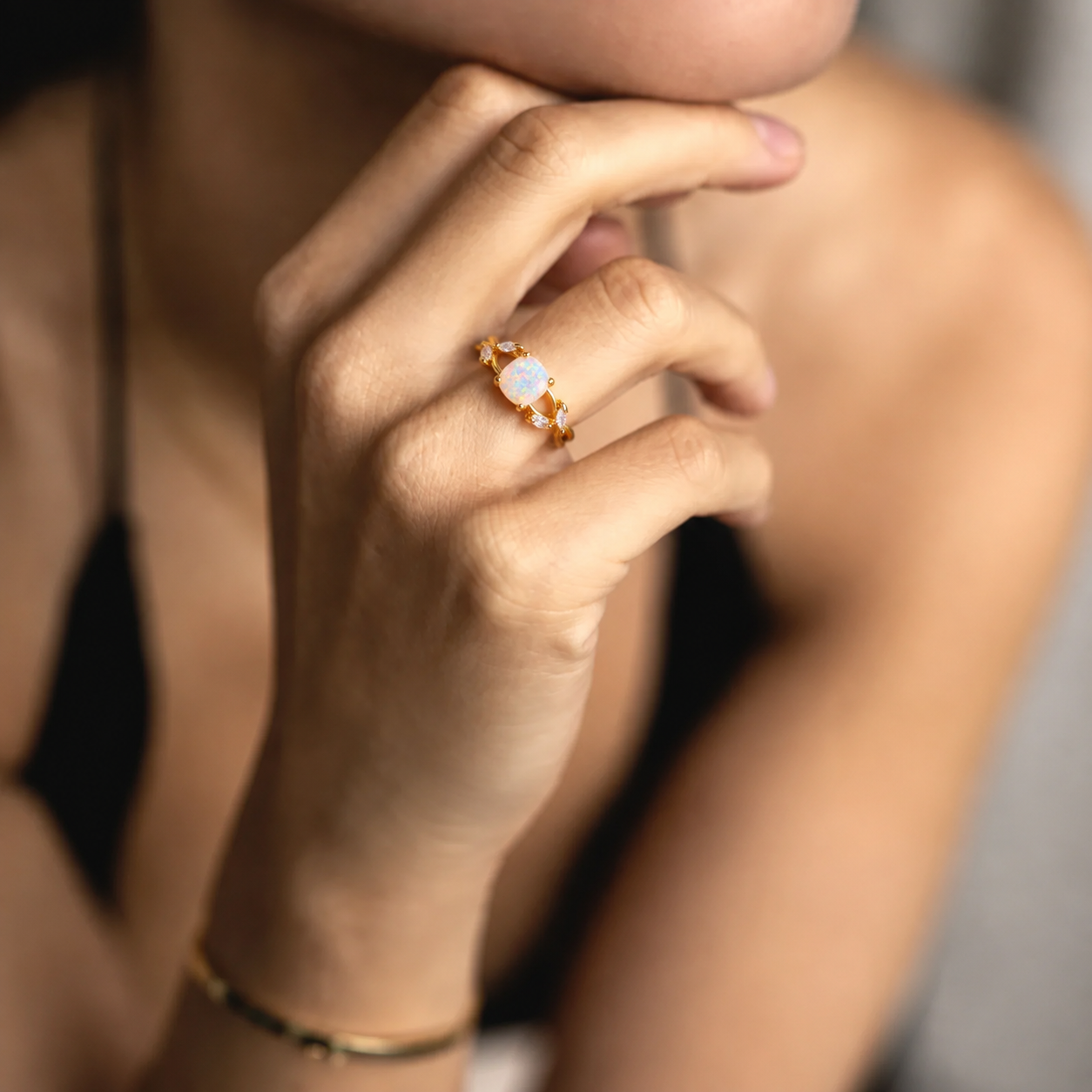 Aurora Cushion Opal Ring