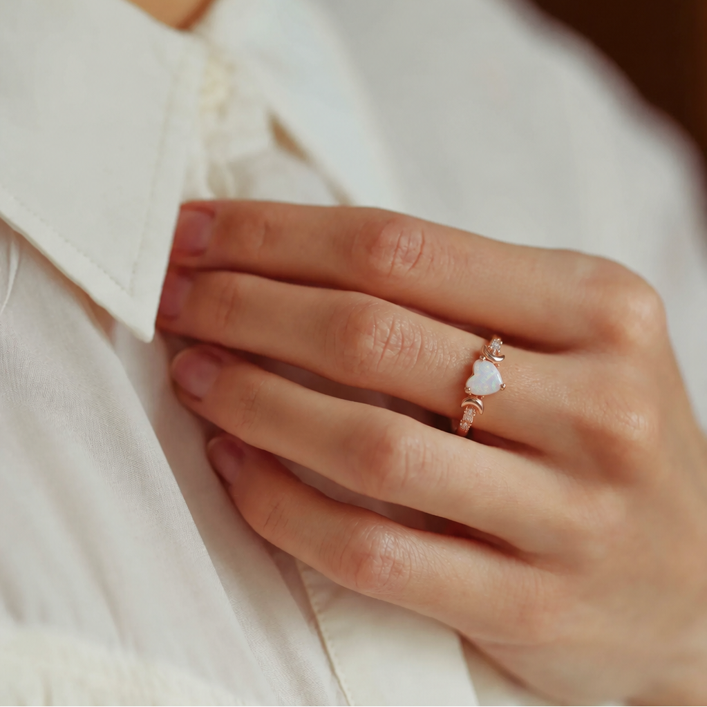 Blushing Heart Opal Ring