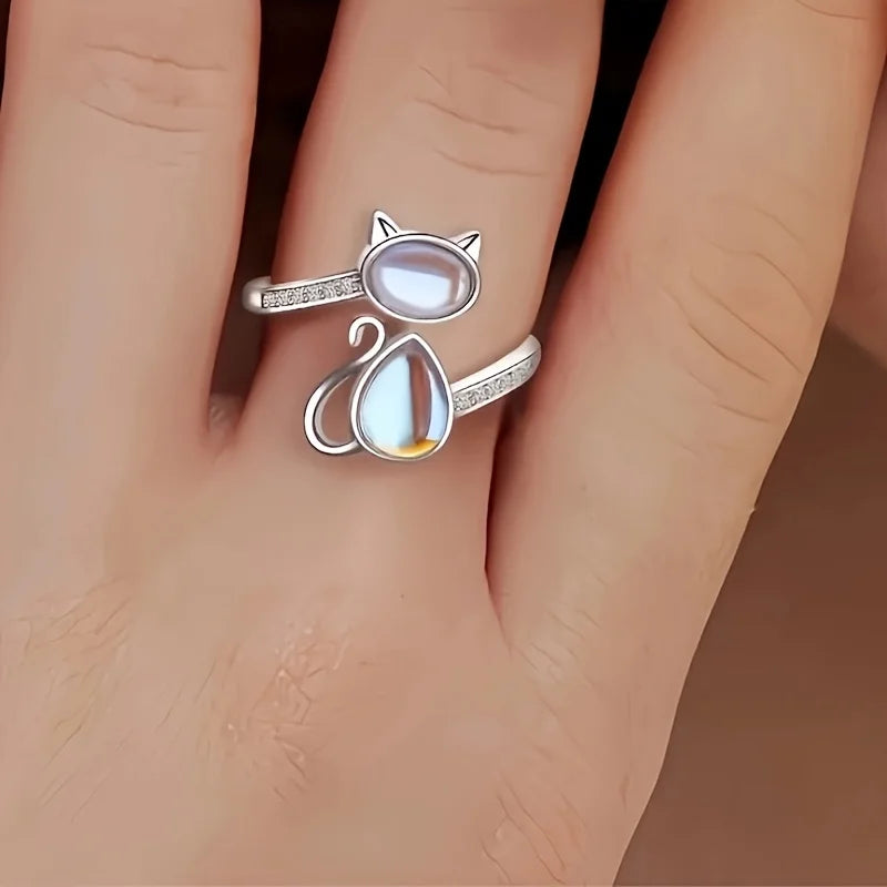 Cat Moonstone Ring