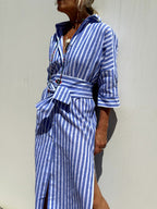 HAZEL | Women's Striped Cardigan Lapel Shirt Dress