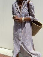 HAZEL | Women's Striped Cardigan Lapel Shirt Dress