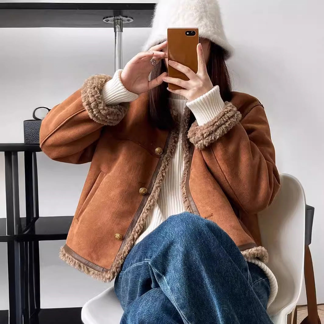 HAZEL | High-End Small Fragrant Lamb Plush Outwear Women's Winter Short Fur One-Piece Jacket